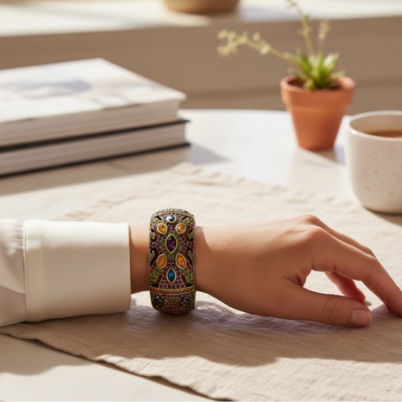 Heidi Daus Amethyst Swarovski Crystal Cuff Bracelet SZ L/XL - Picture 2 of 8